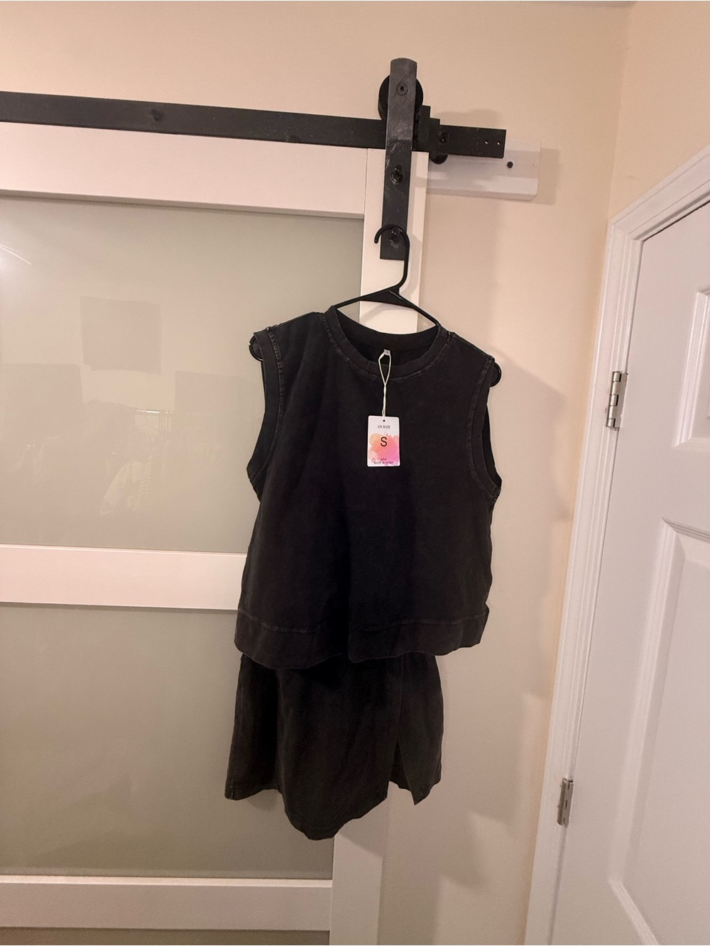 Acid Wash Women's Black Sleeveless Skirt Set